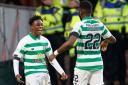 
Celtic's Jeremie Frimpong celebrates his goal with Odsonne Edouard during the Ladbrokes Scottish Premiership match at Celtic Park, Glasgow. PA Photo. Picture date: Sunday December 15, 2019. See PA story SOCCER Celtic. Photo credit should read: Steve 