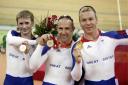 From left, Great Britain's Jason Kenny, Jamie Staff and Chris Hoy