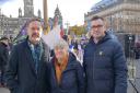 Ronnie Cowan (left) with Clara Ponsati and SNP MP Gavin Newlands at a protest in Glasgow