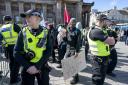 Transgender rights counter protestors disrupt the Let Women Speak rally following the Hate Crime and Public Order (Scotland) Act coming into force