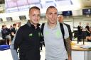 Leigh Griffiths with Scott Brown at Glasgow Airport. The striker was verbally abused as he waited for his boarding pass