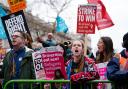 People protest against the Tory government's controversial strikes law