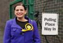 SNP candidate Katy Loudon outside the polling station for the Rutherglen and Hamilton West by-election