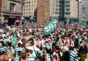 Celtic supporters celebrated the league title in Glasgow