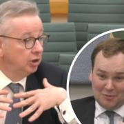 Michael Gove squirmed under questioning from fellow Tory MP William Wragg (right)