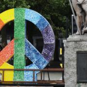 The 3-metre peace logo in Bristol, before its journey to Scotland. Photos of the logo: Luke Salaman