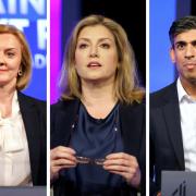 From left: Tory leadership hopefuls Liz Truss, Penny Mordaunt, and Rishi Sunak appearing on the Channel 4 debate