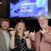 Launching the Edinburgh Deaf Festival are (from left) Jamie Rea (a deaf British Sign Language user and member of Solar Bear, producing a deaf cabaret show entitled Spill Your Drink