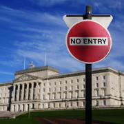 A no entry sign at Parliament Buildings at Stormont, Belfast