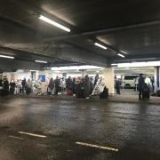 Passengers who were moved outside the airport have been given foil blankets