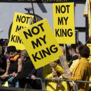 Anti-monarchy protesters outside St Giles' Cathedral ahead of King Charles's 'mini coronation'