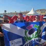 Angus Thomson (second from left) with friends Ruaraidh, Euan and Paul Kieran in Marseille ahead of Scotland's match against South Africa