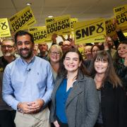 First Minister Humza Yousaf joins SNP candidate Katy Loudon and supporters in Rutherglen