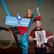 Singer, TV and radio presenter Joy Dunlop launches World Gaelic Week at Community Circus Paisley with help from musician Grant McFarlane