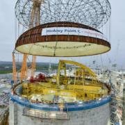 A 245-tonne steel dome being lifted onto Hinkley Point C nuclear power station in December