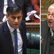 Rishi Sunak (left) was told off by Speaker Lindsay Hoyle for a stunt at PMQs