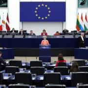 European Commission President Ursula von der Leyen speaks during a debate at the European Parliament in Strasbourg