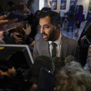 EDINBURGH, SCOTLAND - APRIL 20: Scottish First Minister Humza Yousaf faces questions from reporters following First Minister's Questions at Scottish Parliament on April 20, 2023 in Edinburgh, Scotland. (Photo by Jeff J Mitchell/Getty Images).