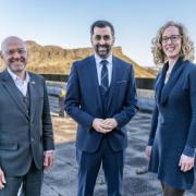 From left: Patrick Harvie, Humza Yousaf, and Lorna Slater after reaffirming the Bute House Agreement between the Greens and SNP