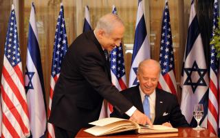 Israeli prime minister Benjamin  Netanyahu pictured with US president Joe Biden