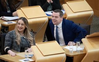 Scottish Conservative leader Douglas Ross and his deputy Meghan Gallacher at FMQs after First Minister Humza Yousaf terminated the Bute House agreement with immediate effect