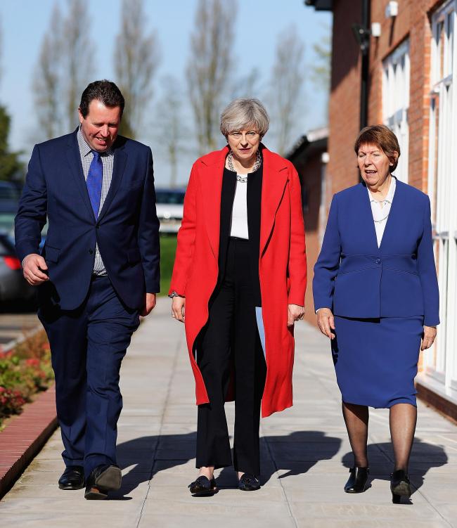 Former Prime Minister Theresa May with Mark Spencer MP and Kay Cutts. Mark Spencer is the new chief whip of the Tory party. Photograph: Matthew Lewis