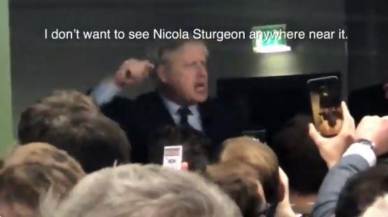 The footage shows Boris Johnson make the comments to cheers from Tories