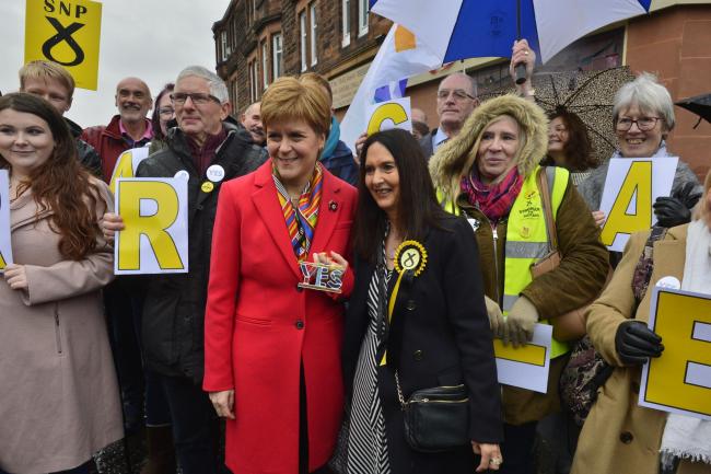 Nicola Sturgeon campaigning in Rutherglen yesterday with local SNP candidate Margaret Ferrier