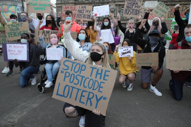 Students turned out in Glasgow on Friday to protest the 'classist' exam results
