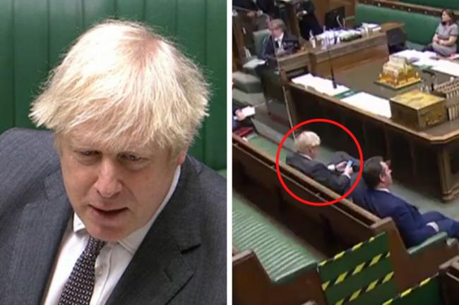 Boris Johnson was seen playing with his phone as Ian Blackford spoke of problems businesses will face after Brexit