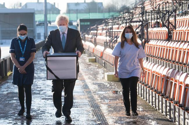 Boris Johnson pictured today at a coronavirus vaccine site in London.     Photo: PA