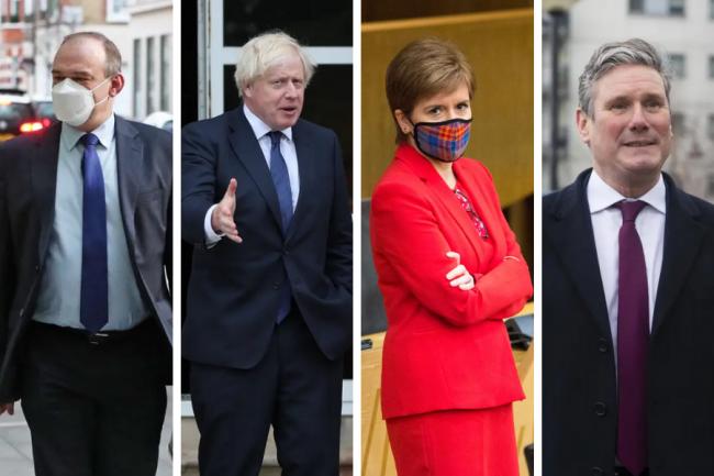 Political party leaders Ed Davey, Boris Johnson, Nicola Sturgeon, and Keir Starmer
