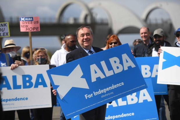 The National: FALKIRK, SCOTLAND - APRIL 30: Alex Salmond, leader of the Alba Party, is seen during a campaign event at The Falkirk Wheel on April 30, 2021 in Falkirk, Scotland. Scotland goes to the polls next week, May 05, in the local elections. (Photo by Peter