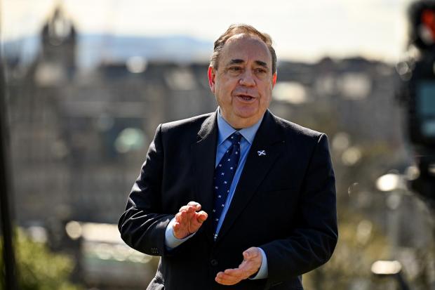 The National: EDINBURGH, SCOTLAND - APRIL 12: Former First Minister and leader of the Alba Party Alex Salmond campaigns on Calton Hill on April 12, 2021 in Edinburgh, Scotland. The former First Minister and SNP has formed the Alba Party to contest seats in the