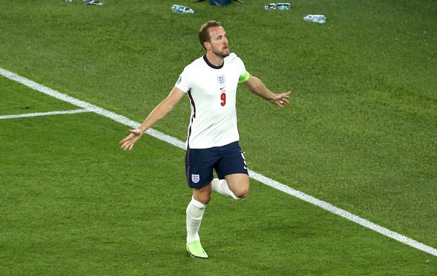 The National: England's Harry Kane celebrates scoring their side's third goal of the game during the UEFA Euro 2020 Quarter Final match at the Stadio Olimpico, Rome. Picture date: Saturday July 3, 2021..