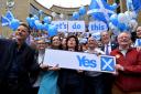 Scottish celebrities and activists for the Yes campaign, including singer Ricky Ross, Sarah Jane Walls of Yes Scotland, Elaine C Smith and Scottish Green Party co-leader Patrick Harvie,
