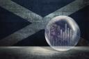 Financial bubble illustration with Scottish national flag.