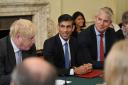 UK prime minister Boris Johnson, Britain's Chancellor of the Exchequer Rishi Sunak, and newly promoted Chancellor of the Duchy of Lancaster Stephen Barclay