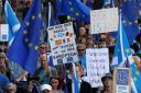 Protestors during the March to Remain in the EU for Peace and Climate Action in Edinburgh. PA Photo. Picture date: Saturday September 21, 2019. Photograph: Andrew Milligan/PA Wire.