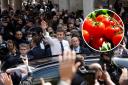 Emmanuel Macron was targeted by tomatoes