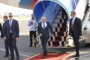 TEHRAN, IRAN - JULY 19: (RUSSIA OUT) Russian President Vladimir Putin leaves his presidential plane during the welcoming ceremony at the airport, on July 19, 2022 in Tehran Iran. Russian President Putin and his Turkish counterpart Erdogan arrived in Iran