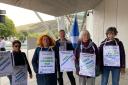 Yes for EU campaigners outside Holyrood today, led by Morag Williamson (second from right), to demand the Scottish Government keeps higher taxes than UK