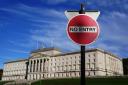 A no entry sign at Parliament Buildings at Stormont, Belfast
