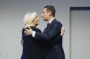 Marine Le Pen celebrates with new National Rally president Jordan Bardella