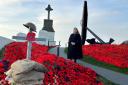 Karen Adam visiting the war memorial in Macduff, Aberdeenshire