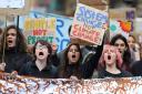 Climate activists taking part in a Fridays for Future climate strike march through Glasgow, Friday 28 October 2022
