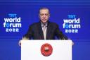 Turkish President Recep Tayyip Erdogan makes a speech during TRT World Forum 2022 in Istanbul