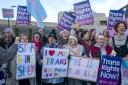 Supporters of the Gender Recognition Reform Bill outside the Scottish Parliament