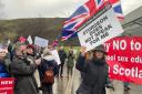 A member of the Unionist Clubs Scotland at the anti-gender reform protest outside the Scottish Parliament