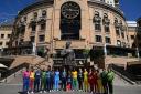 Katherine Fraser of Scotland, third left, with the other Under 19 captains at Nelson Mandela Square, Sandton, in South Africa head of the World Cup